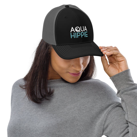 Aqua Hippie Black/Grey Trucker Cap