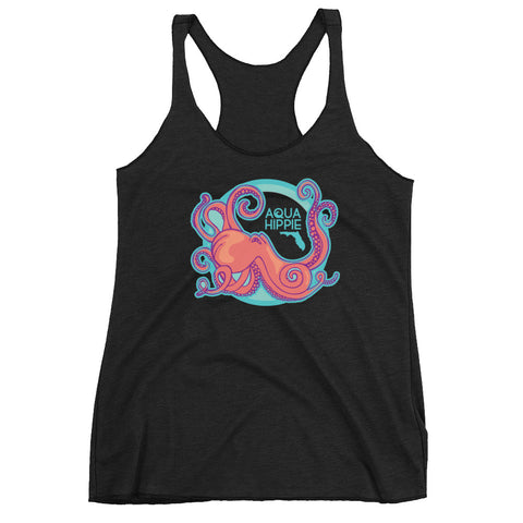 Aqua Hippie Octopus Black Women's Racerback Tank