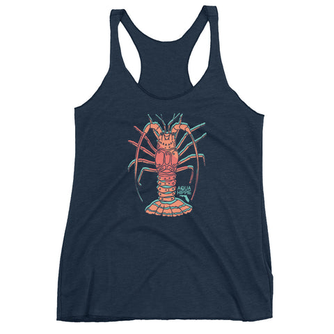 Aqua Hippie Lobster Navy Women's Racerback Tank