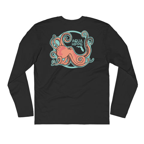 Aqua Hippie Octopus Black Long Sleeve Fitted Crew